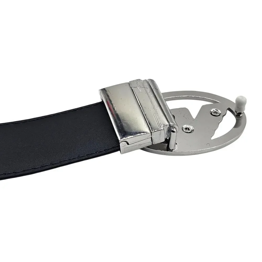 Emporio Armani Leather Reversible Belt Black with Silver Eagle Buckle